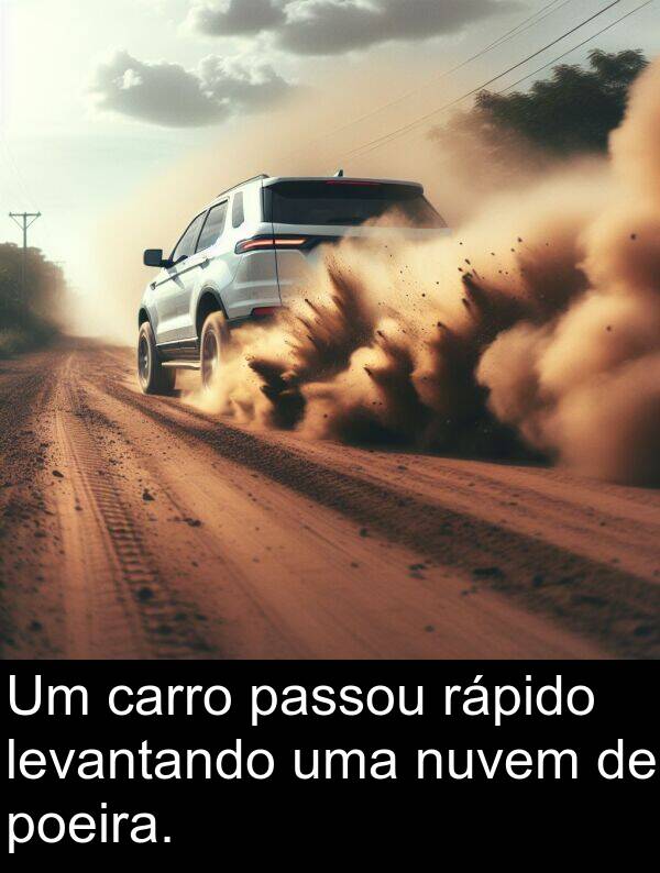 passou: Um carro passou rápido levantando uma nuvem de poeira.