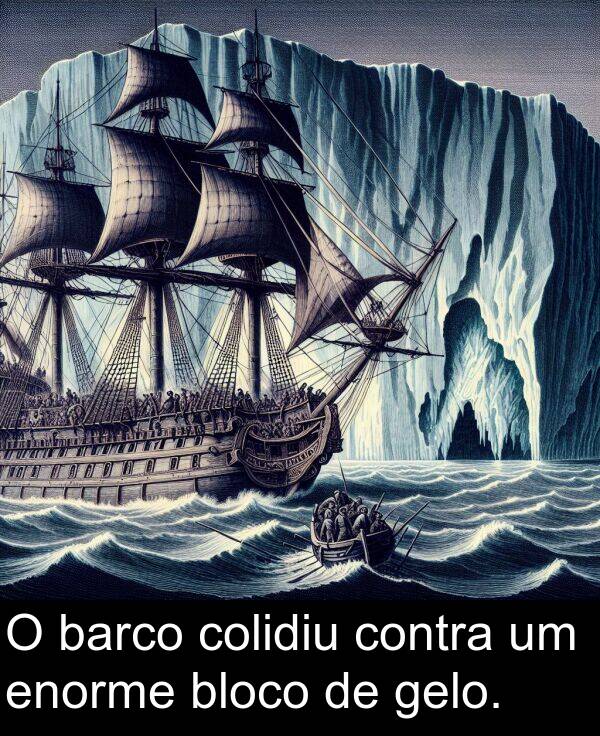 bloco: O barco colidiu contra um enorme bloco de gelo.