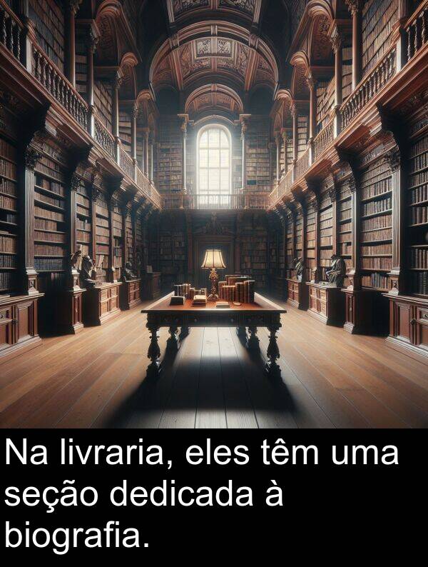 dedicada: Na livraria, eles têm uma seção dedicada à biografia.