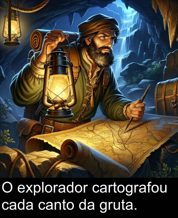 cada: O explorador cartografou cada canto da gruta.