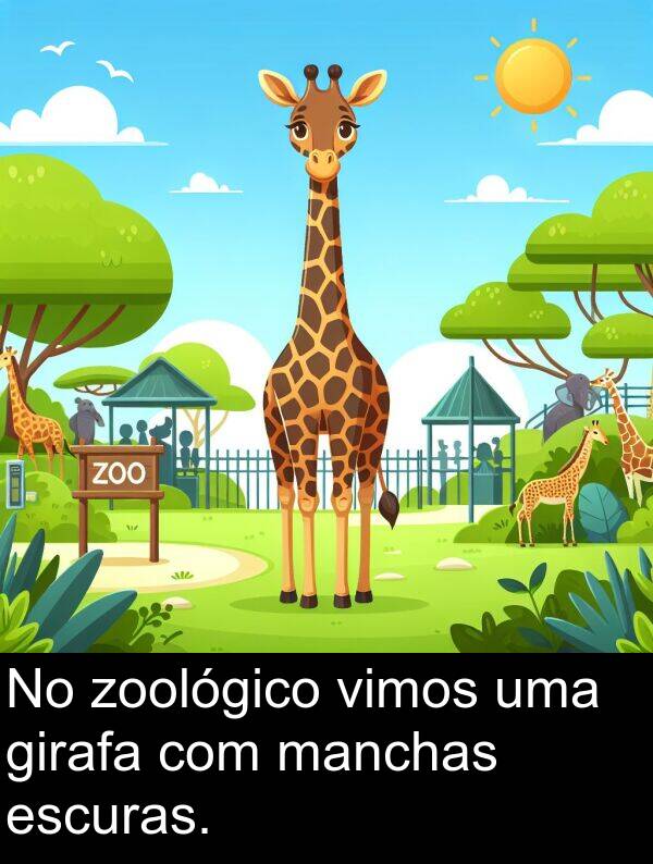 girafa: No zoológico vimos uma girafa com manchas escuras.