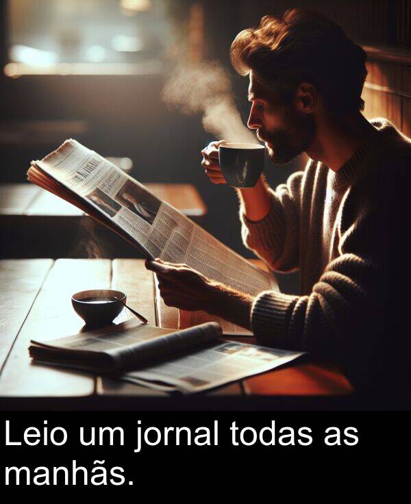 jornal: Leio um jornal todas as manhãs.