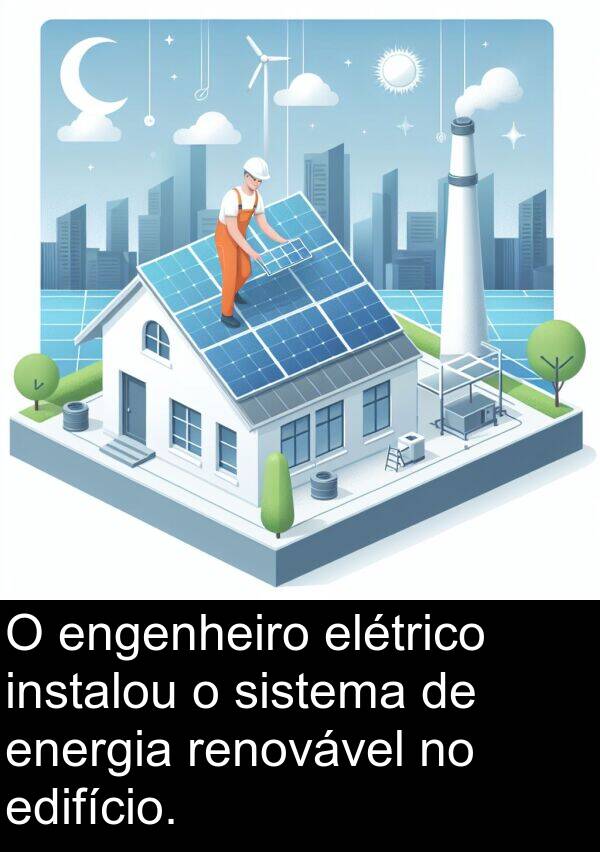 sistema: O engenheiro elétrico instalou o sistema de energia renovável no edifício.