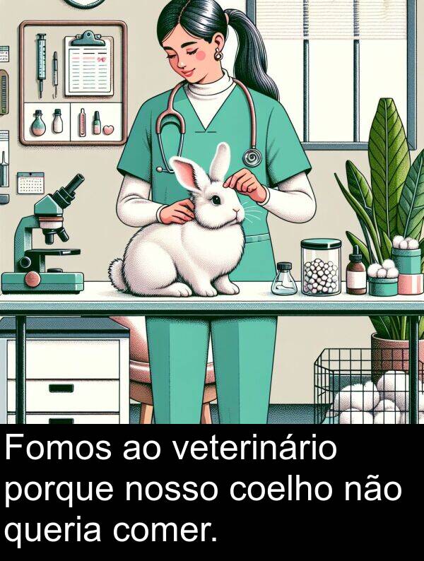 veterinário: Fomos ao veterinário porque nosso coelho não queria comer.