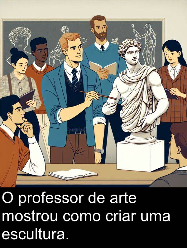 professor: O professor de arte mostrou como criar uma escultura.