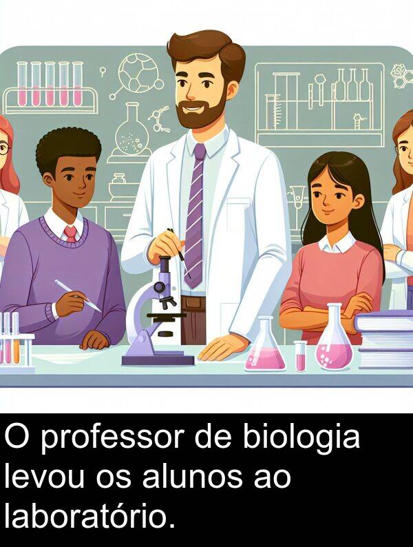 laboratório: O professor de biologia levou os alunos ao laboratório.