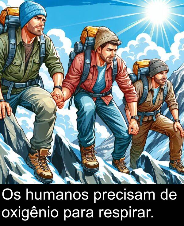 humanos: Os humanos precisam de oxigênio para respirar.