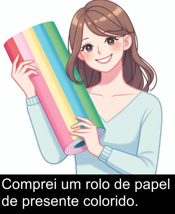 papel: Comprei um rolo de papel de presente colorido.