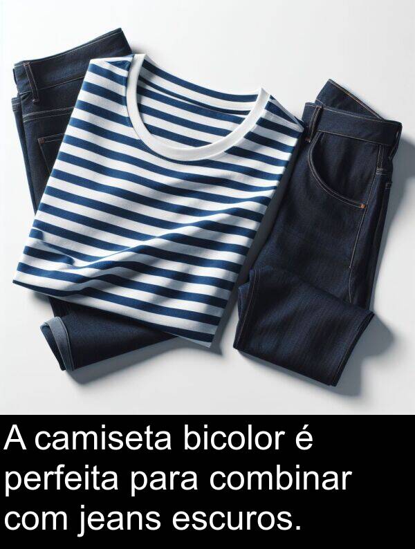 jeans: A camiseta bicolor é perfeita para combinar com jeans escuros.