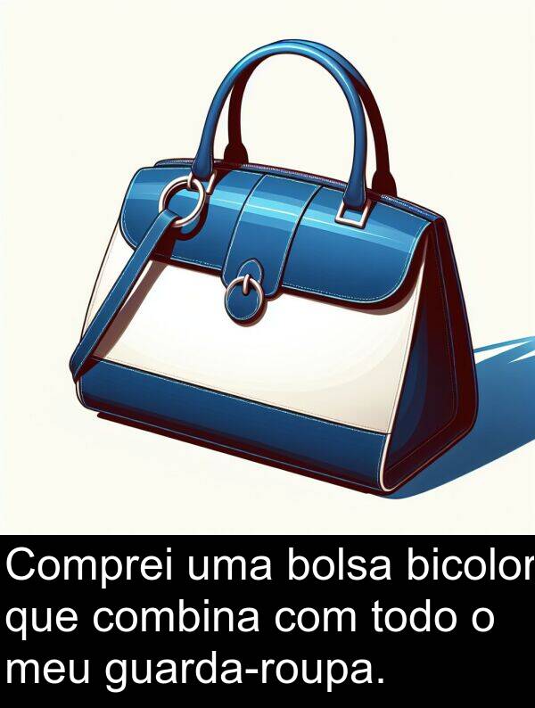 bolsa: Comprei uma bolsa bicolor que combina com todo o meu guarda-roupa.