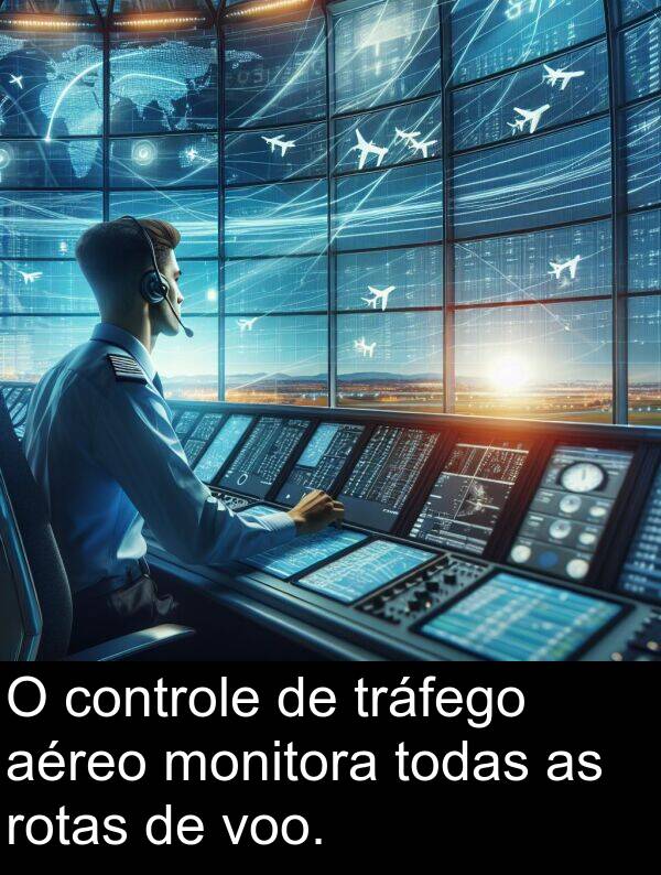 tráfego: O controle de tráfego aéreo monitora todas as rotas de voo.