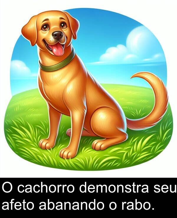 demonstra: O cachorro demonstra seu afeto abanando o rabo.