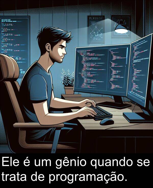 quando: Ele é um gênio quando se trata de programação.