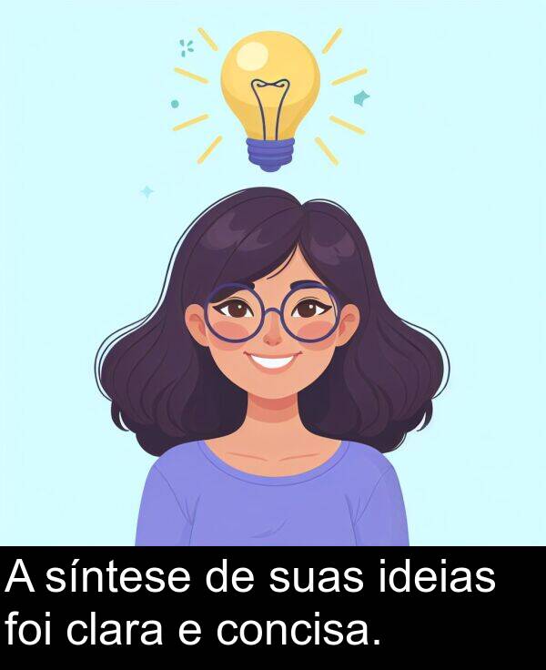 ideias: A síntese de suas ideias foi clara e concisa.