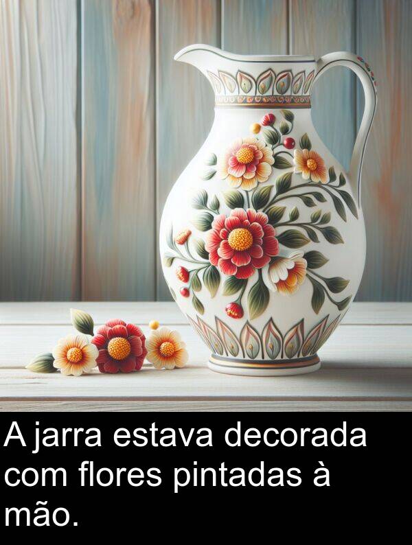 mão: A jarra estava decorada com flores pintadas à mão.