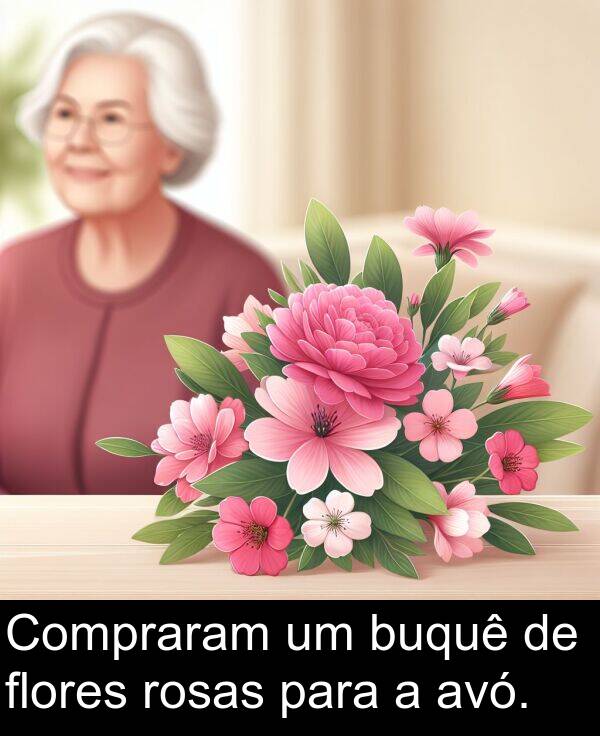 avó: Compraram um buquê de flores rosas para a avó.