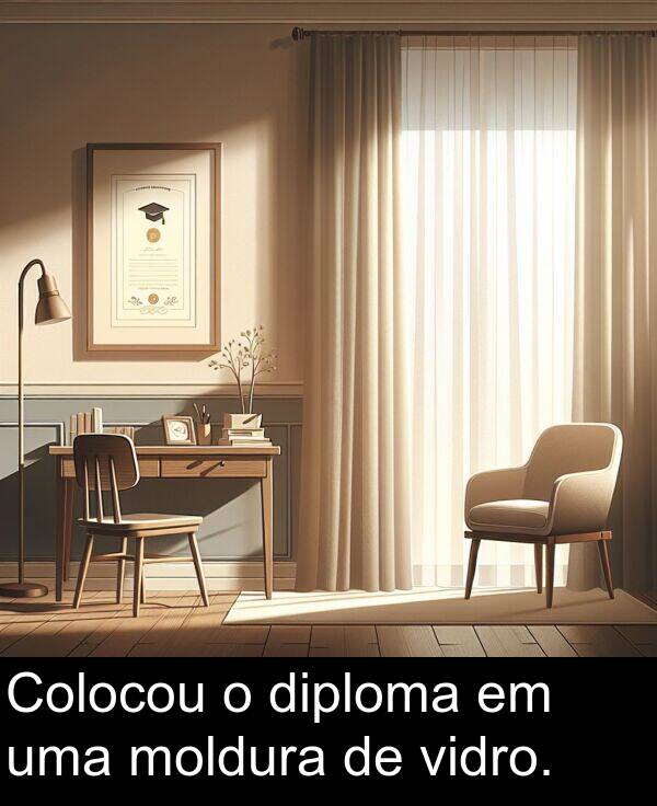 vidro: Colocou o diploma em uma moldura de vidro.