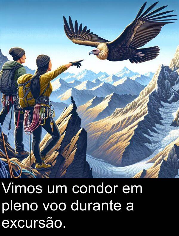 durante: Vimos um condor em pleno voo durante a excursão.