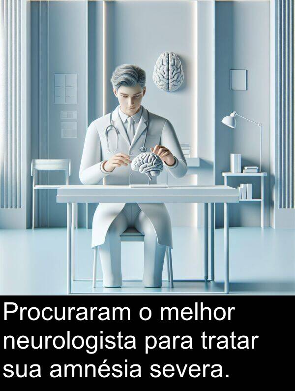 neurologista: Procuraram o melhor neurologista para tratar sua amnésia severa.