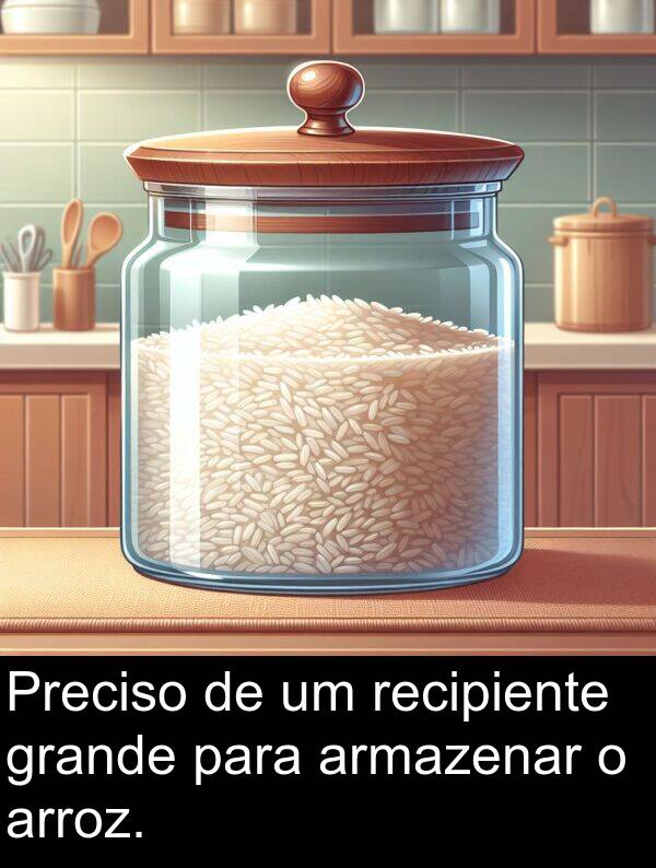 recipiente: Preciso de um recipiente grande para armazenar o arroz.