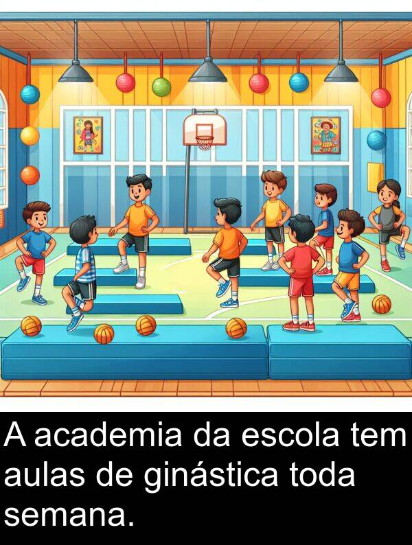 semana: A academia da escola tem aulas de ginástica toda semana.