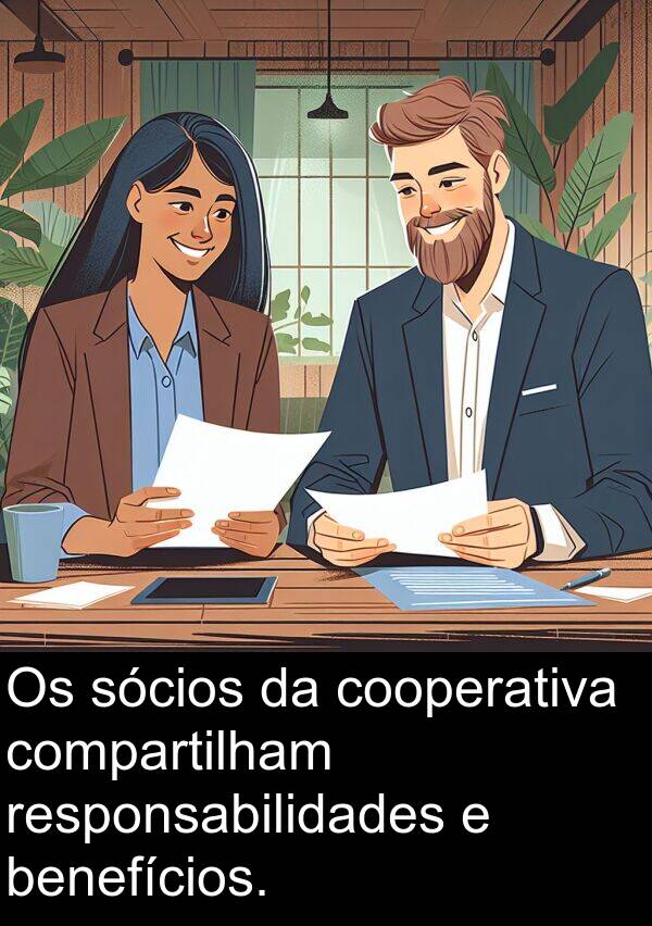 benefícios: Os sócios da cooperativa compartilham responsabilidades e benefícios.