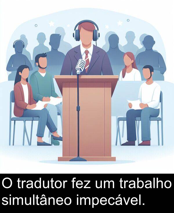 impecável: O tradutor fez um trabalho simultâneo impecável.