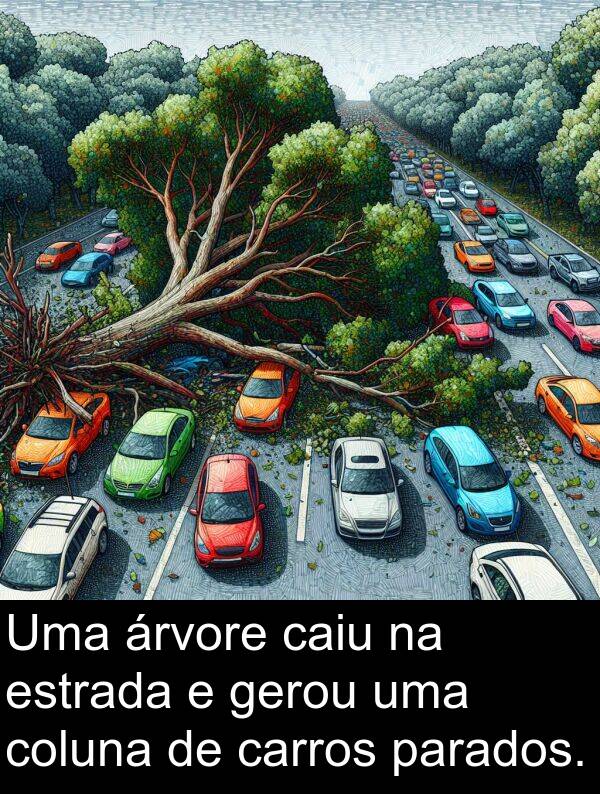 gerou: Uma árvore caiu na estrada e gerou uma coluna de carros parados.