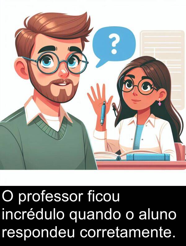 quando: O professor ficou incrédulo quando o aluno respondeu corretamente.