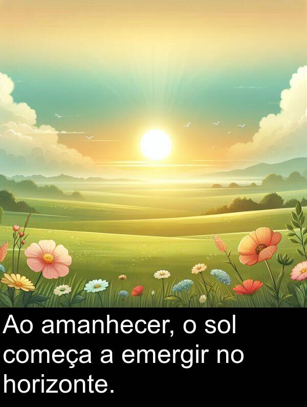 horizonte: Ao amanhecer, o sol começa a emergir no horizonte.