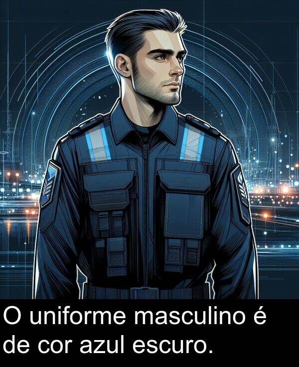 masculino: O uniforme masculino é de cor azul escuro.