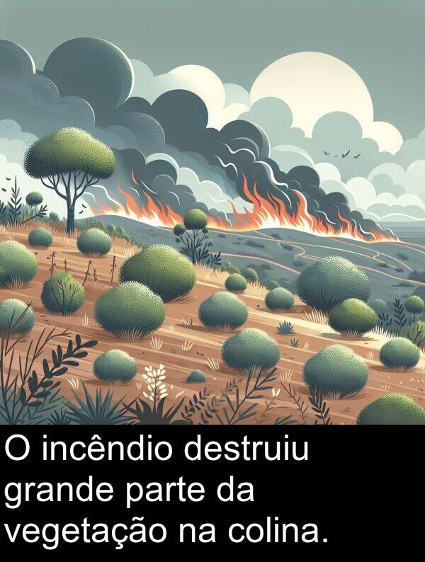 vegetação: O incêndio destruiu grande parte da vegetação na colina.