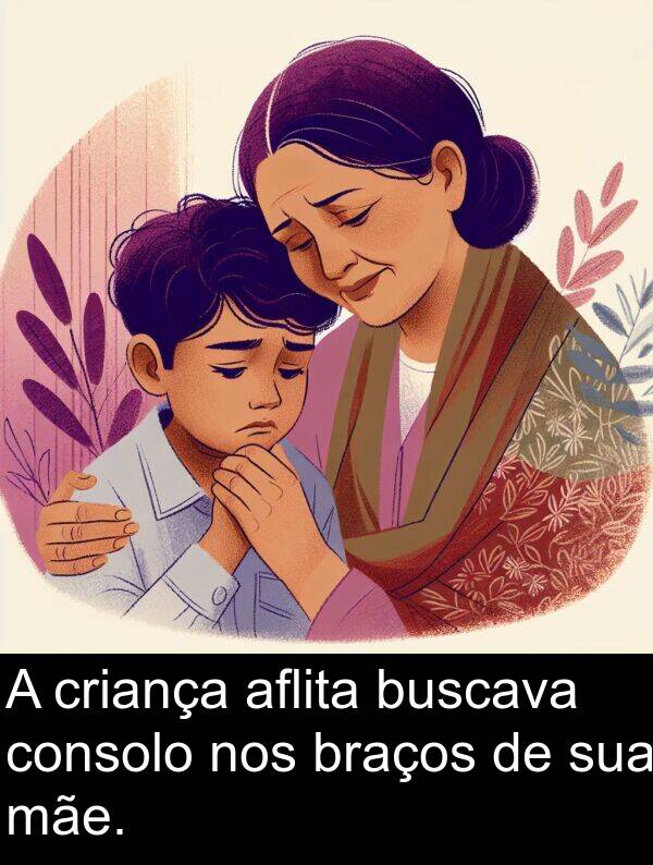 nos: A criança aflita buscava consolo nos braços de sua mãe.