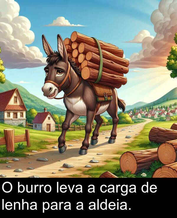 leva: O burro leva a carga de lenha para a aldeia.