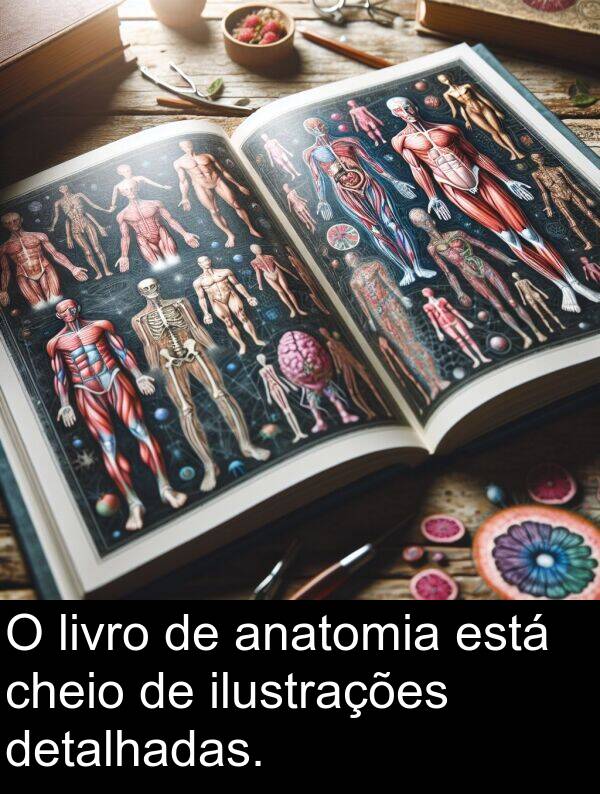 ilustrações: O livro de anatomia está cheio de ilustrações detalhadas.