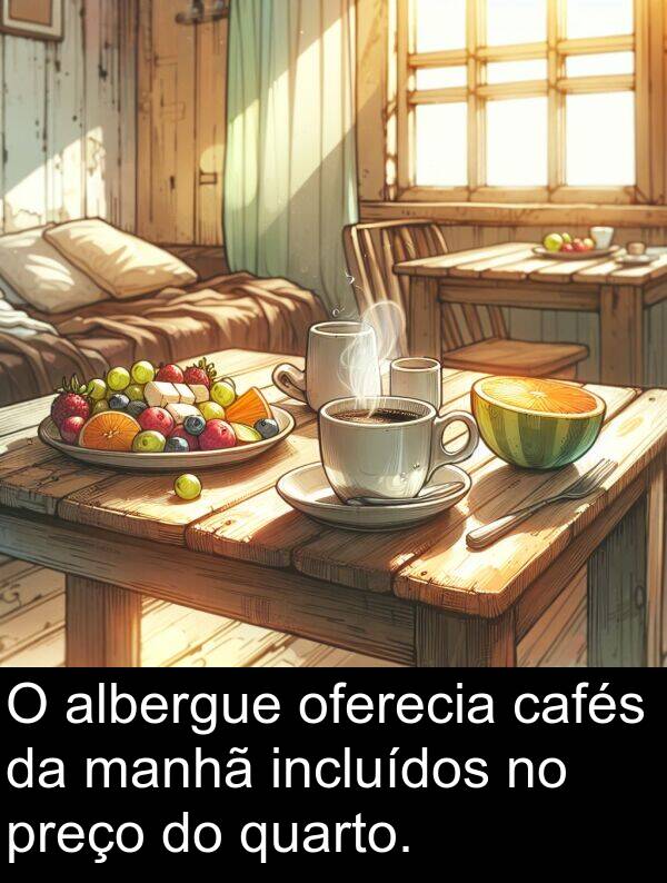 manhã: O albergue oferecia cafés da manhã incluídos no preço do quarto.