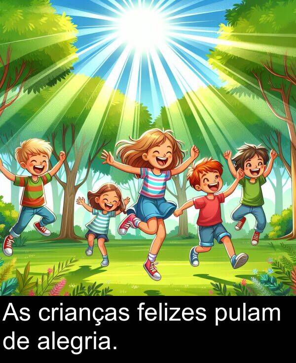 felizes: As crianças felizes pulam de alegria.