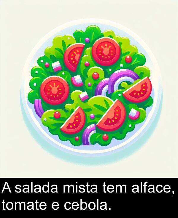 salada: A salada mista tem alface, tomate e cebola.