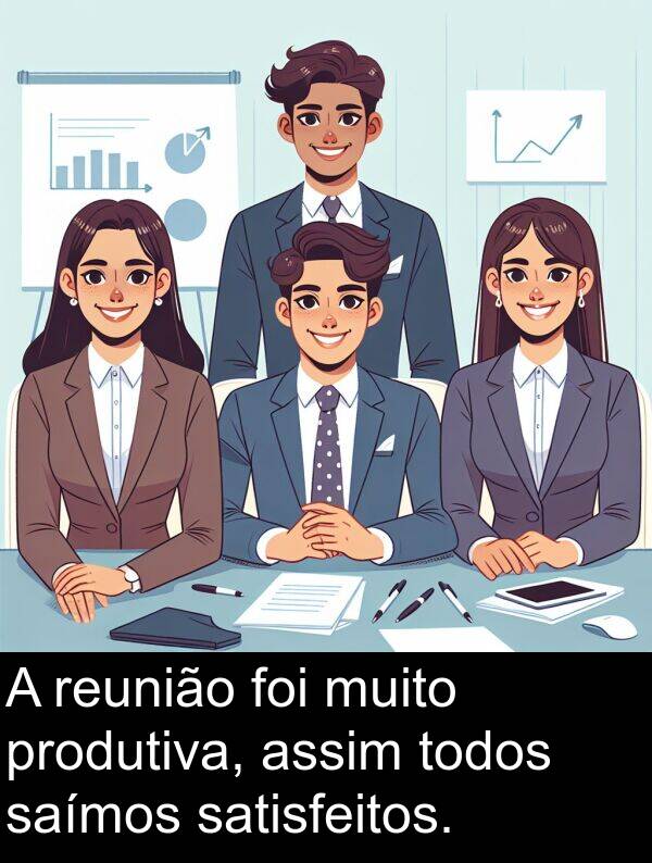 saímos: A reunião foi muito produtiva, assim todos saímos satisfeitos.