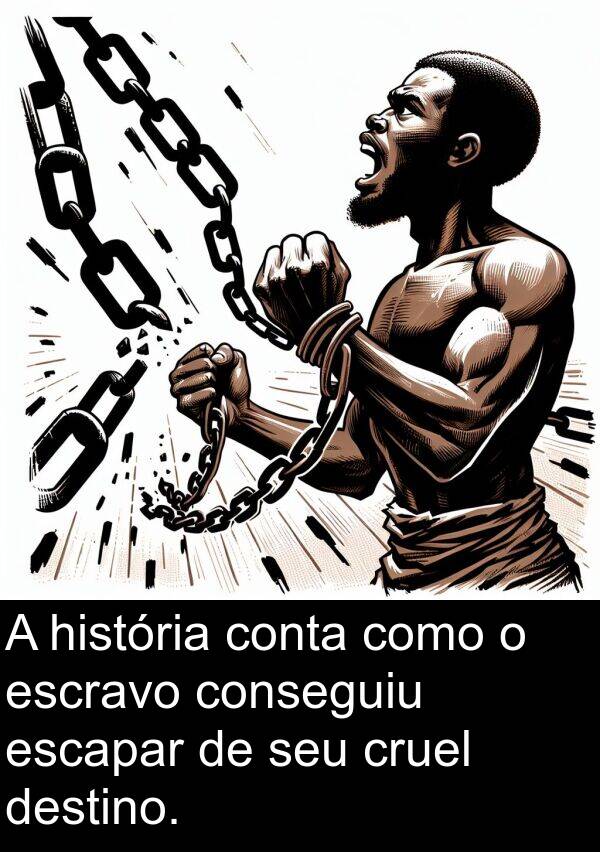 história: A história conta como o escravo conseguiu escapar de seu cruel destino.