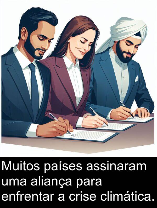 países: Muitos países assinaram uma aliança para enfrentar a crise climática.