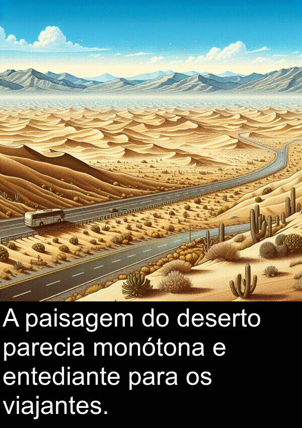 paisagem: A paisagem do deserto parecia monótona e entediante para os viajantes.