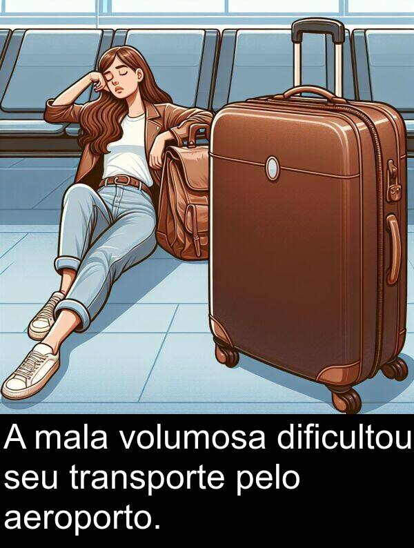 mala: A mala volumosa dificultou seu transporte pelo aeroporto.