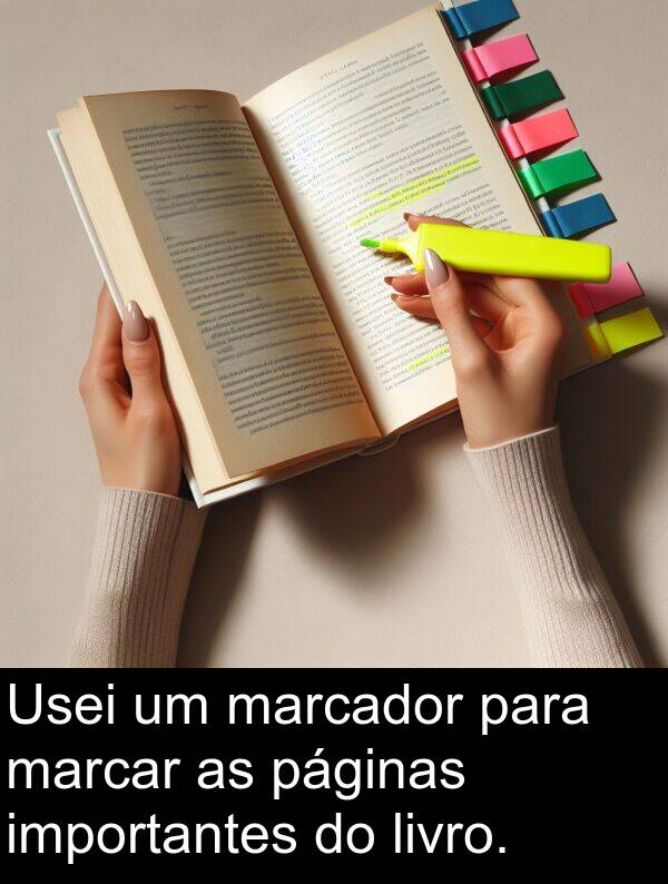 páginas: Usei um marcador para marcar as páginas importantes do livro.