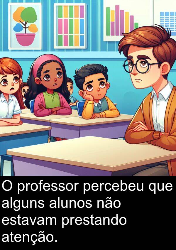 percebeu: O professor percebeu que alguns alunos não estavam prestando atenção.