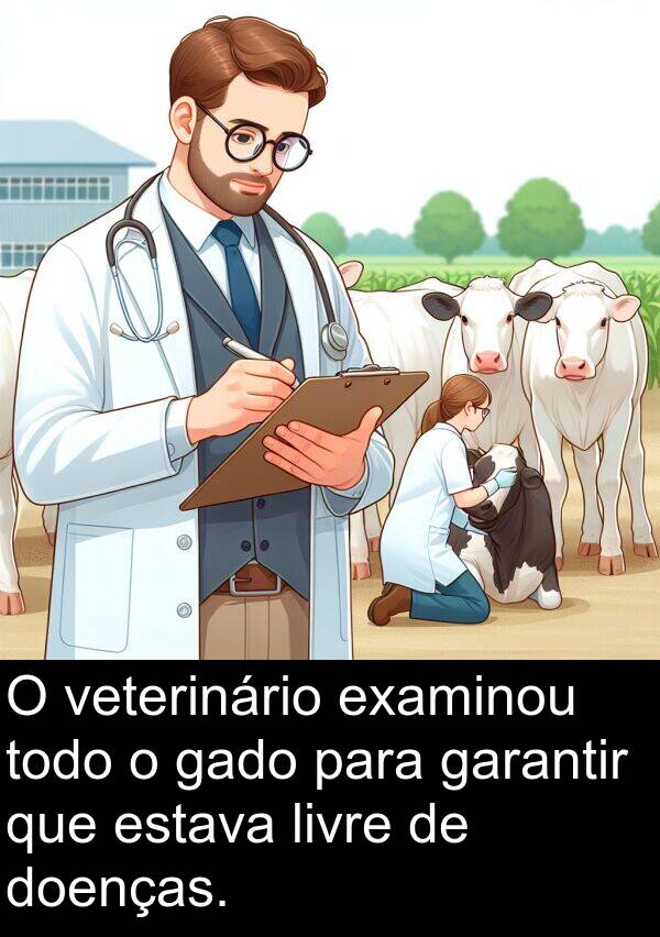 veterinário: O veterinário examinou todo o gado para garantir que estava livre de doenças.