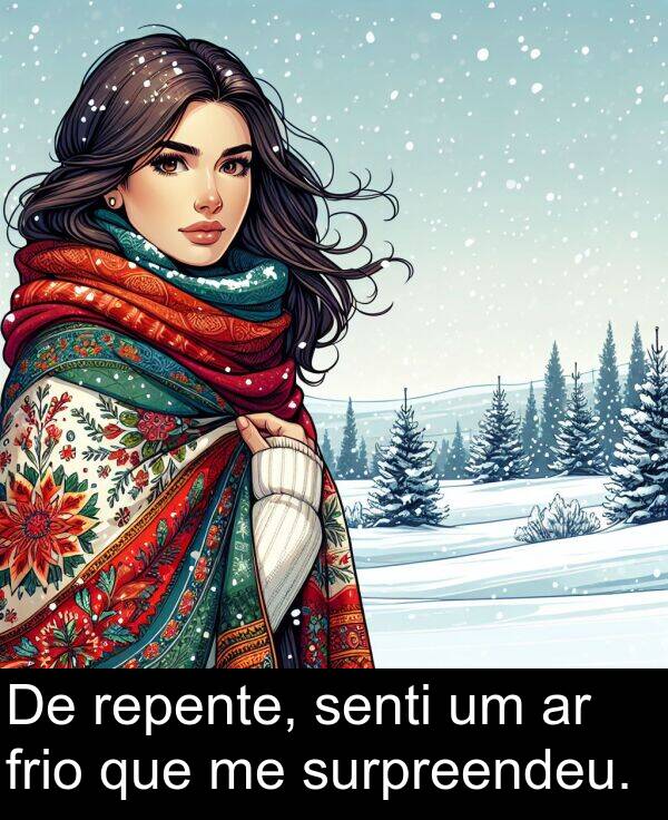 surpreendeu: De repente, senti um ar frio que me surpreendeu.