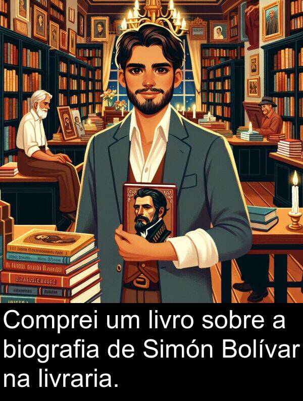 biografia: Comprei um livro sobre a biografia de Simón Bolívar na livraria.