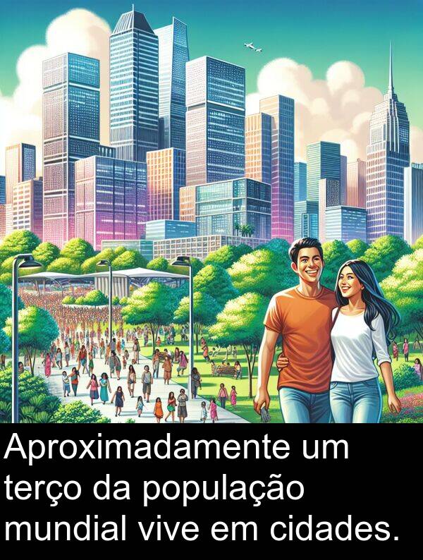 terço: Aproximadamente um terço da população mundial vive em cidades.