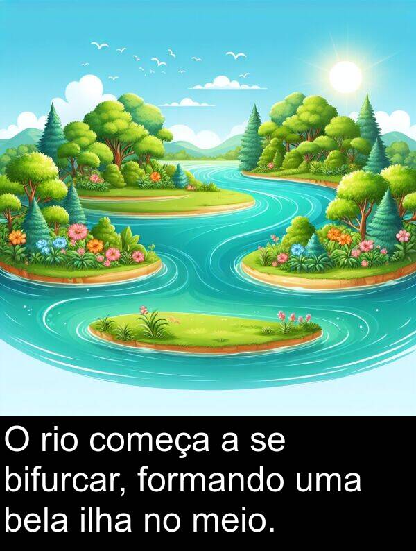 bela: O rio começa a se bifurcar, formando uma bela ilha no meio.